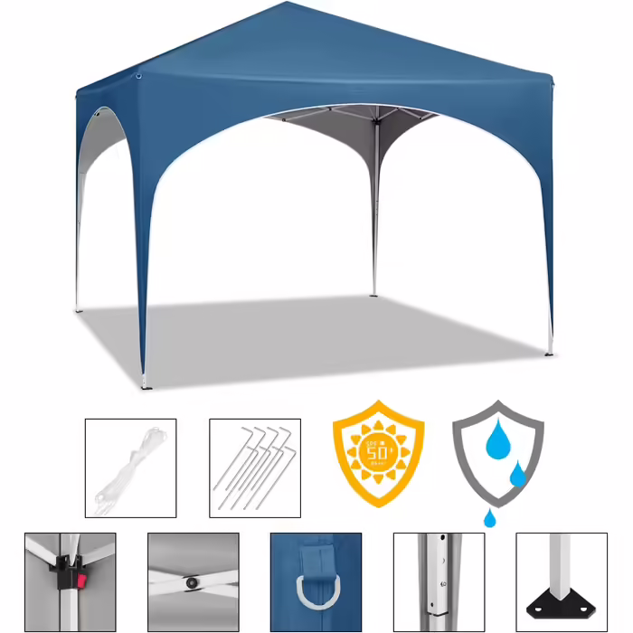 WOLTU Foldable Gazebo - Waterproof Folding Pavilion Sunshade Event Gazebo Garden Pavilion for Terrace Camping Festival with Half-Moon Roof Pagoda Tent of the Half-Circle from Oxford Fabric and Metal Frame - 3x3m Blue