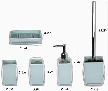Bathroom Accessories, 5-Piece Set, Blue Resin/Acrylic, Complete Set, Lotion/Soap Dispenser, Soap Dish, Toothbrush Holder, Cup, Toilet Brush and Holder, Modern Bathroom Decor and Gift Set