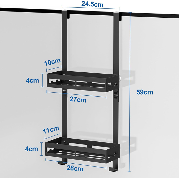 Настінна поличка для душу без свердління, органайзер для ванної кімнати з 2 кошиками, тримач для шампуню, чорний, 2 яруси