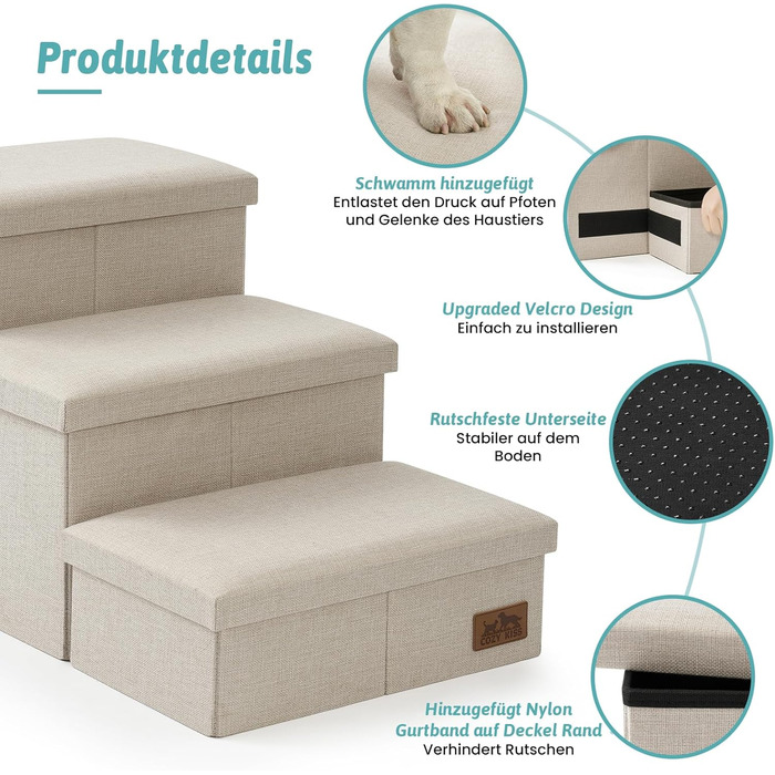 Сходинки для собак маленьких порід зі зберіганням, широкі, складані для ліжка та дивану, з неслизьким покриттям, вологостійкі (4x72x42.5см), розмір 4x72x42.5см (Бежевий, 4, 43x97x56см)
