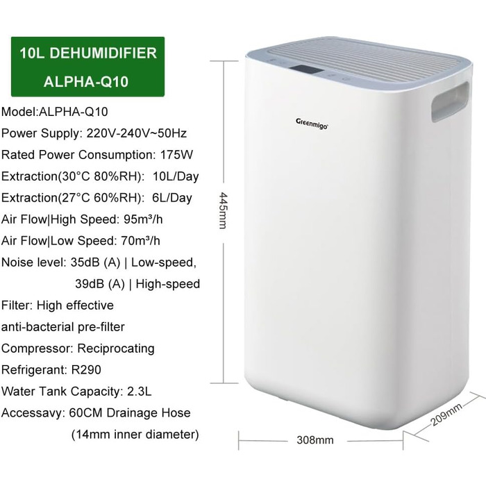 Зволожувач повітря Greenmigo 13л/24г: Електричний, для дому, 50м², від вологи та плісняви