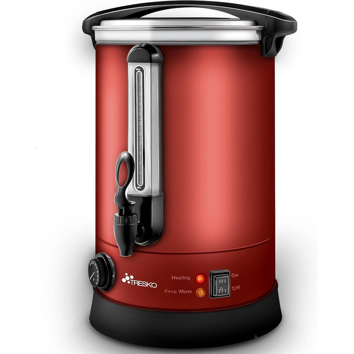 Glühwein Cooker 6.8L / 1500W Canning Machine made of Stainless Steel Glühwein Kettle Glühwein Machine Hot Beverage Machine Hot Water Dispenser (30 Liter, Red)