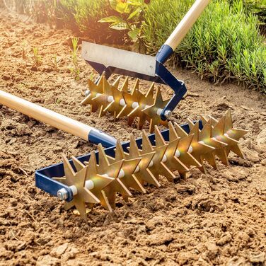 KADAX Star Tiller with Wooden Handle, 12-Star Cultivator, Garden Tiller, Rolling Cultivator, Crumbler for Loosening Soil, Cultivator, Rolling Hoe