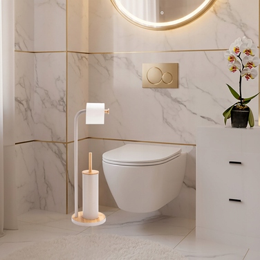 Стильний тримач для туалетного паперу з ергорегічним йоржиком для унітаза, бежевий бамбук та сталь