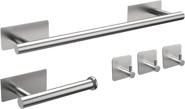 Тримач туалетного паперу Ibergrif без свердління, набір 5-в-1, 3 гачки для рушників, стійка для рушників, нержавіюча сталь, сріблястий, індустріальний стиль