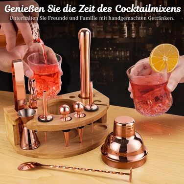Набір шейкер для коктейлів Barkeeper Set з підставкою, нержавіюча сталь, професійний барний інструмент (рожеве золото)