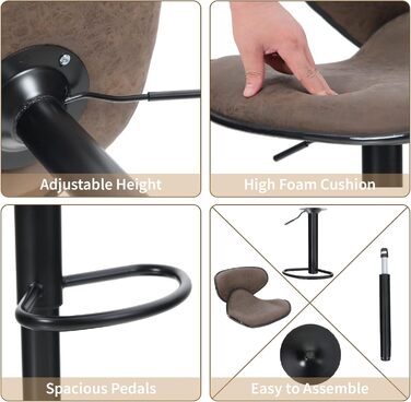 ALPHA HOME Adjustable Bar Stools 2-Pack with Backrest and Footrest - Swivel Gas Lift PU Leather Kitchen Barstools for Counter, Kitchen & Home, Brown