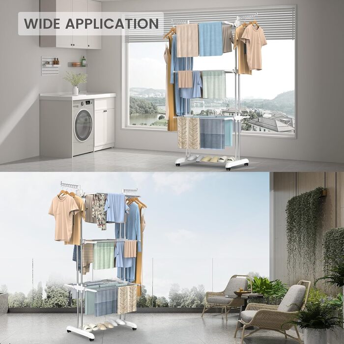 Розкладний сушильник для білизни Innotic з 4 ярусами та колесами (білий/сірий)