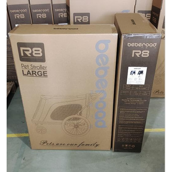 Beberoad R8 Pro - велика розкладна коляска для собак, чорна. Підходить для собак до 45 кг, нерухомих та вагітних. Сумісна з велосипедом та авто.