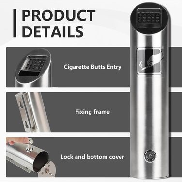 Настінний попільничка CPROSP з нержавіючої сталі, 28.5 x 6.5 см, з замком, для саду, двору, вілли, монтаж на стіну