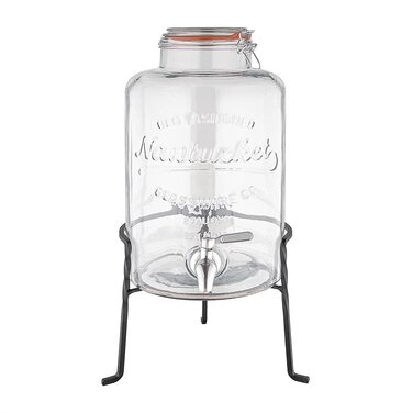 Olympia Nantucket Style Drink Dispenser with Wire Stand - Lockable Lids, Retro Stainless Steel Tap Glass Dispenser - 155(H)x200(W)x150(D)mm
