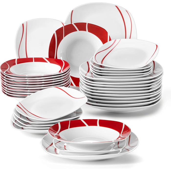 MALACASA, Felisa Series, 36-Piece Dinnerware Set made of Porcelain Tableware with 12 Dinner Plates, 12 Cake Plates, 12 Soup Plates each, Combination Service for 12 People, 36-Piece Tableware Set