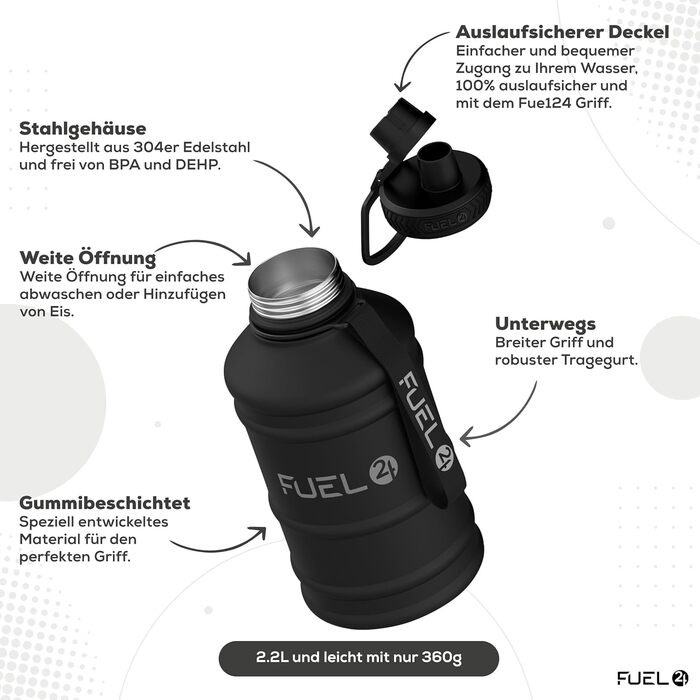Extra Stark Stainless Steel Water Bottle Metal 1.3L & 2.2L - Leak-Proof & BPA-Free Stainless Steel Water Bottle - Robust Water Bottle Gym, Sports Stainless Steel Water Jug Bottle For Adults