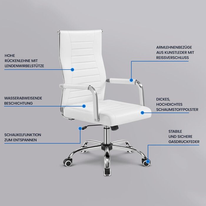 Офісне крісло Yaheetech з підлокітниками, офісний комп'ютерний крісло для начальника, стілець для роботи з високою спинкою, білий, до 136 кг
