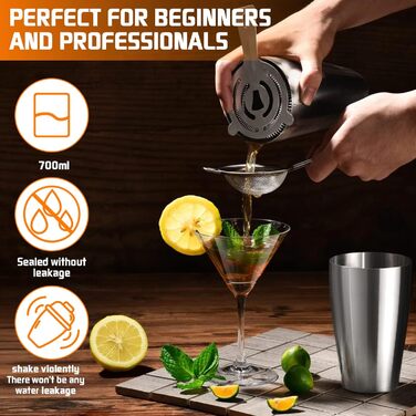 Набір для коктейлів, 18 предметів, з нержавіючої сталі: шейкер, стійка, рецепти. Професійний набір для вечірок