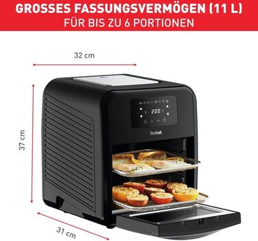 Аерофритюрниця Tefal Easy Fry Oven & Grill 9-в-1, 11 л, 6 порцій, 7 аксесуарів, 8 програм, онлайн-рецепти, без масла, швидка, енергоощадна, чорна