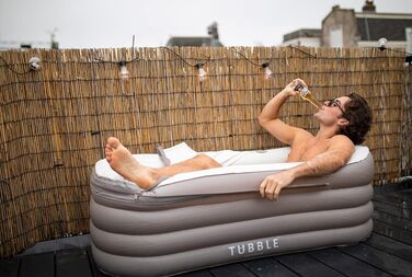 Надувна ванна Tubble Royale 255 літрів - складана ванна для дорослих, 188 см, монтаж за 1 хв, для дому та вулиці, Home Spa & Eisbad, Ambient Taupe