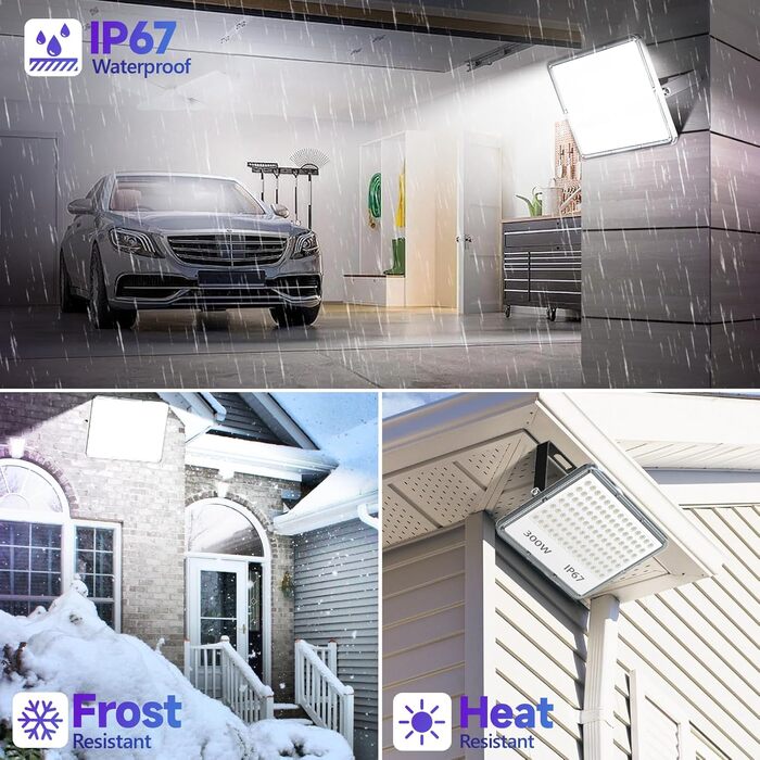 LED Floodlight Outdoor 300W, Floodlight Outdoor 30000LM, Waterproof LED Floodlight IP67, 7000K Cold White Super Bright Outdoor Floodlight Spotlight for Warehouse, Garden, Garage, Yard, Factory, Parking Lot