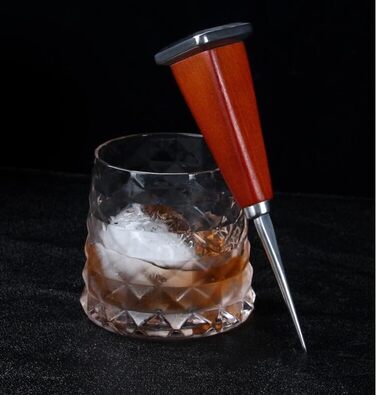 Stainless steel ice pick with ice tongs, pick tool for breaking ice, non-slip wooden handle for easy gripping, 16.5 cm length