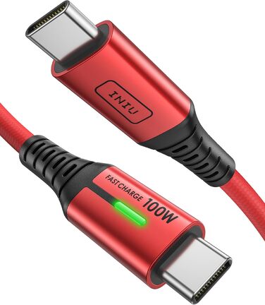 Кабель USB-C 100W з підтримкою PD3.0, 2м, червоний. Кабель USB-C для iPhone, Samsung, Pixel, iPad, MacBook. Нейлонова обплітання.