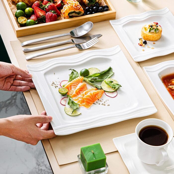 MALACASA 30-Piece Porcelain Dinnerware Set - Classic White Dinner Set with Coffee Cups, Saucers, Dessert Plates, Soup Bowls & Dinner Plates
