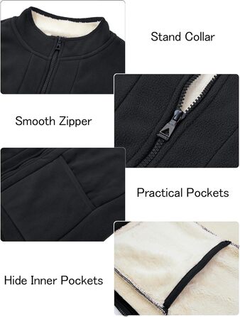Чоловіча флісова жилетка AIEOE для осені та зими, тепла, з 4 кишенями, стійким коміром, без рукавів, чорна, XL