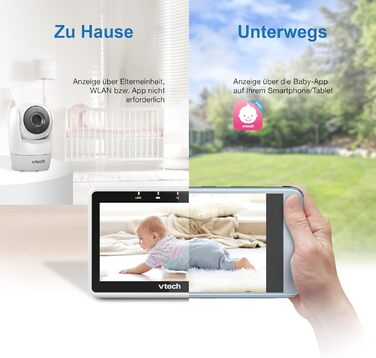 Vtech VM901-1W WiFi камера: розумний дитячий монітор з 5-дюймовим HD-дисплеєм, 1080P, поворотна камера, мобільний додаток, широкий кут огляду 120°, сумісність з iOS та Android