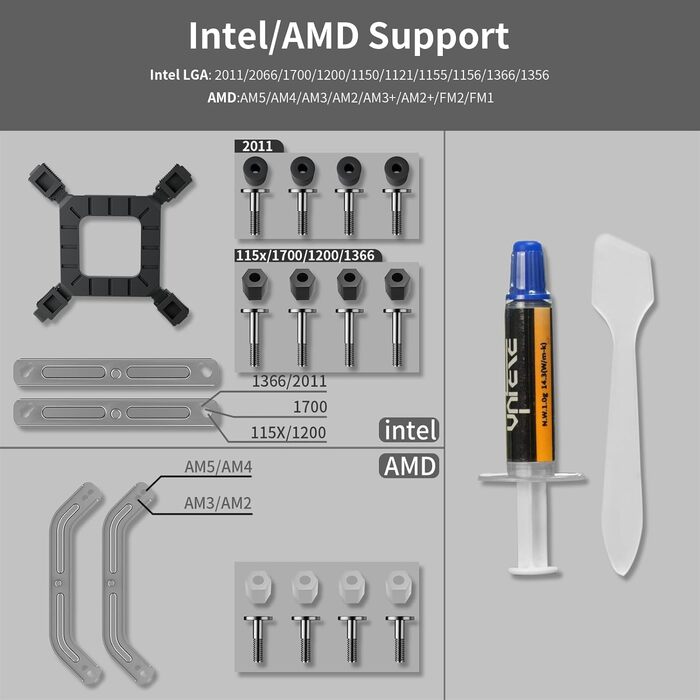 upHere Охолоджувач CPU з 4 Heatpipe, сумісний з Intel 2011/2066 (X79/X99) та AM5/AM4, 120мм вентилятор PWM
