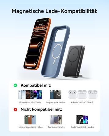 INIU Power Bank Magsafe 10000mAh 45W Qi2, чорний. З кабелем USB-C та підставкою, для iPhone 17/16/15/14/13