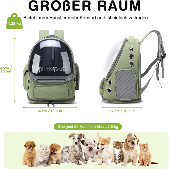 Рюкзак-переноска для котів та собак ALLSOPETS Bubble, зелений, до 7.5 кг