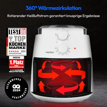 Аерофритюрниця MEDION P30 (4.7л, 1500 Вт) - Безмасляна, з таймером 60 хв, антипригарне покриття, до 200°C, біла