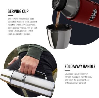 Термос із нержавіючої сталі King Thermosflasche блакитного кольору, 1,20 л - нержавіюча сталь, абсолютно герметичний, з кришкою-чашкою та ручкою, зберігає тепло 12 годин та холод 24 години, придатний для миття в посудомийній машині, без BPA, блакитний, 12