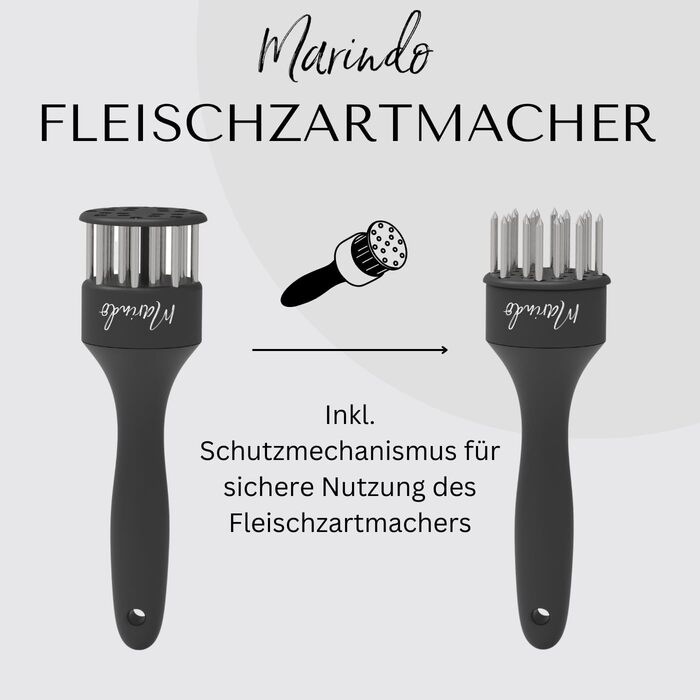 Набір Fleischklopfer Marindo: м'ясорубка, щітка для чищення та подвійний м'ясорубка з нержавіючої сталі | М'ясорубка, молоток для м'яса, мийка в посудомийній машині | М'ясорубка з 20 лезами з нержавіючої сталі