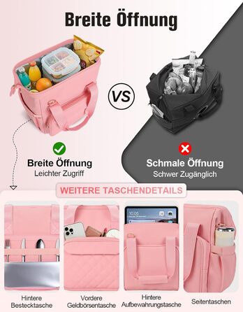 Сумка-холодильник 20 л, рожева: ізольована сумка-ланчбокс з PEVA-підкладкою, кілька відділень та плечовим ременем для роботи, школи, авто, пікніка