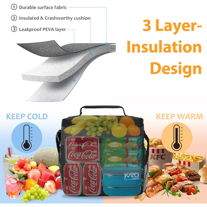 Ланчбокс Kato Tirrinia з ізоляцією для чоловіків, 10.5L: термосумка, сумка для пікніка, для роботи, фітнесу, школи