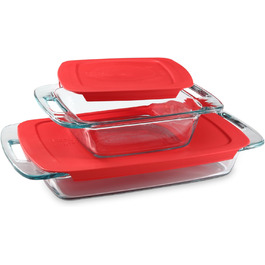 Набір великих скляних форм для запікання Pyrex з кришками і ручками, 4 шт. (2 л, 3 л), для духовки та морозильної камери