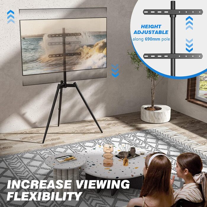 RFIVER Adjustable TV Stand with Swivel Base - Fits 32-65 Inch TVs (VESA 400x400mm, 35kg)