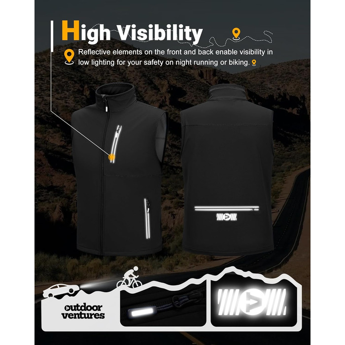 Чоловіча софтшеллова жилетка Outdoor Ventures для активного відпочинку: велосипедна, водонепроникна, вітронепроникна, чорна