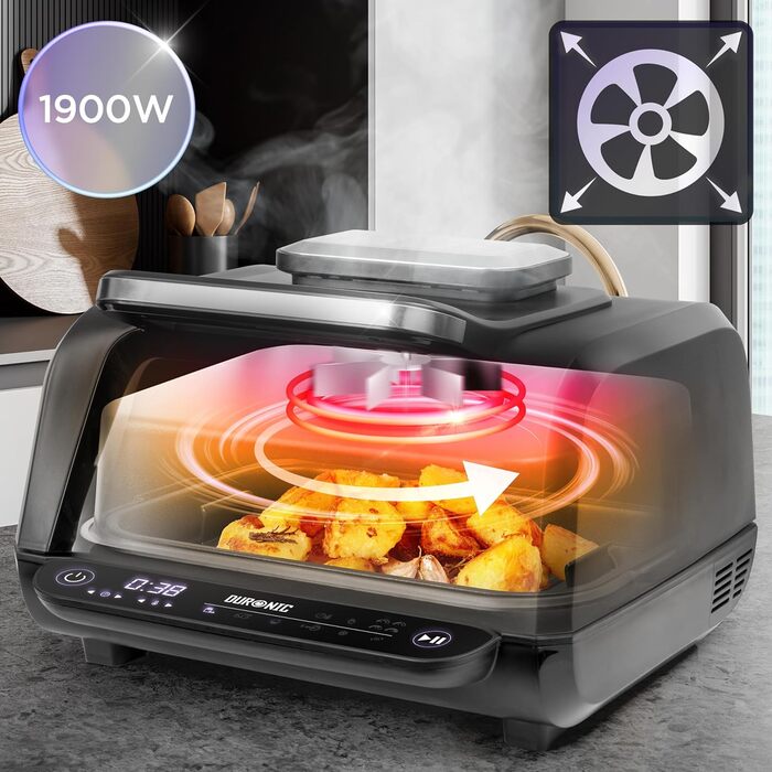 Фритюрниця Duronic XXL з 10л об'ємом та 2 камерами: подвійна фритюрниця без олії, Air Fryer для смаження без жиру (чорна)