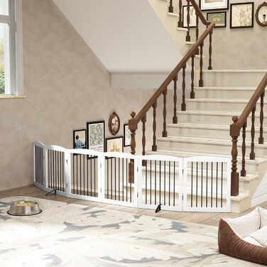 Захисний бар'єр для собак, перегородка для собак у квартиру без свердління, металева та дерев'яна, самостійна, перегородка для собак, ворота для собак, захисний бар'єр для собак, складна біла перегородка, 4 панелі, захист дверей, 24 дюйми * 4 (24 дюйми * 