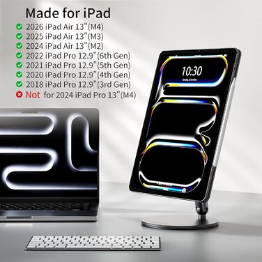 Магнітна підставка LULULOOK для iPad Pro 12.9 та iPad Air 13'' M4/M3/M2 — поворотна на 360°, складна, алюмінієва