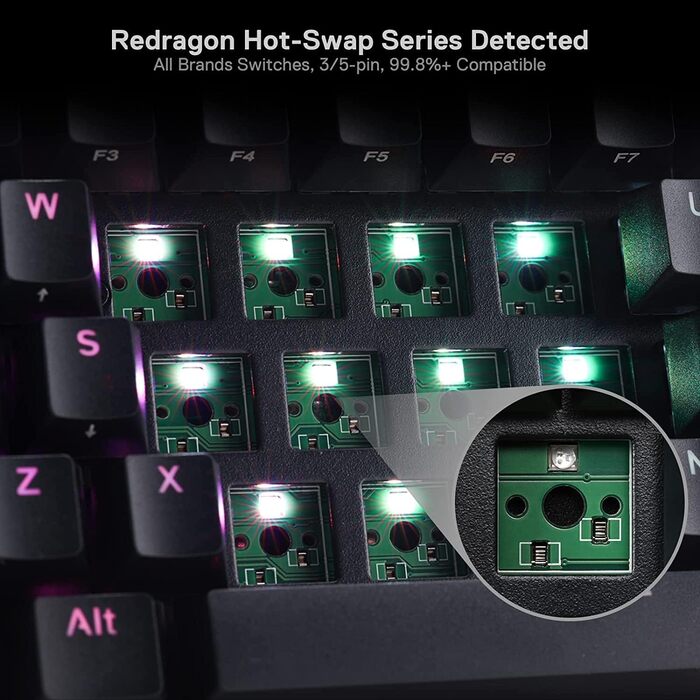 Redragon K530 Pro Draconic - Механічна ігрова клавіатура 60% з RGB-підсвічуванням та brown Tactile перемикачами (61 клавіша, Hot-Swap, для Windows/Mac/Android)