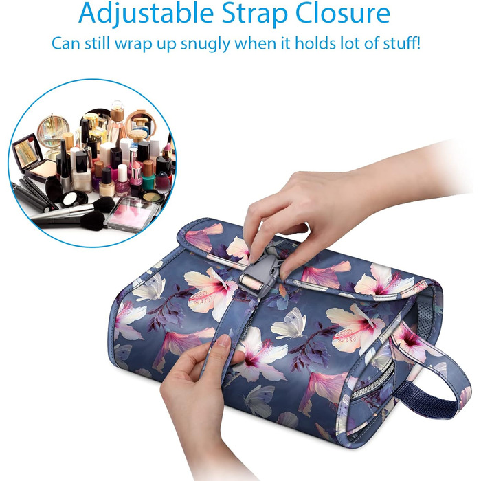 Fintie Косметичка-органайзер для подорожей, водонепроникна, велика, з кишеньками для дівчат та жінок (Квітка гібіскус)
