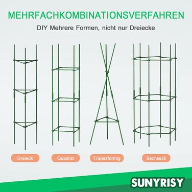 SUNYRISY Tomato Support Stakes Set, Tomato Plant Holders, Climbing Plant Trellis, Plant Support for Flowers & Vegetables, DIY Adjustable 6-Piece Set, 120 cm Height, Green