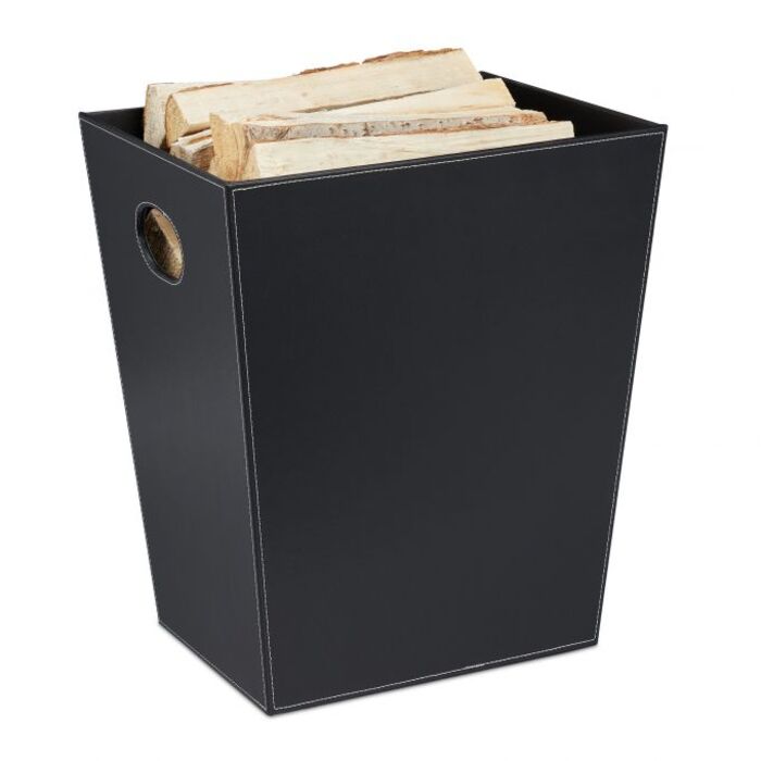 Relaxdays Wooden Basket with Leatherette Handles