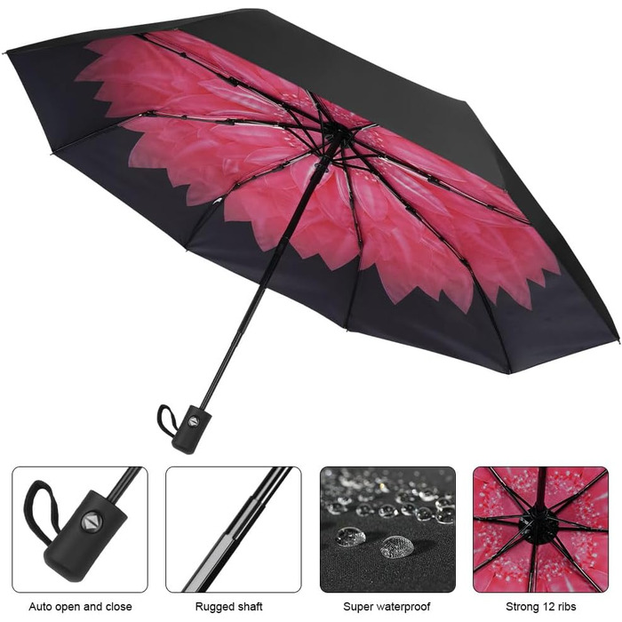 Стійкий до вітру туристичний парасолька з автоматичним відкриванням/закриванням, 8 спиць (червоний)