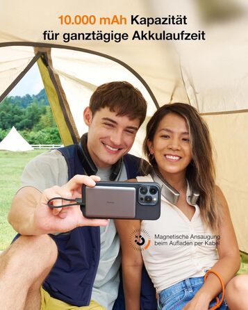 Портативний зарядний пристрій TORRAS Slim Powerbank 10000mAh з кабелем USB-C, 22.5W PD3.0, для iPhone, Samsung, AirPods, білий