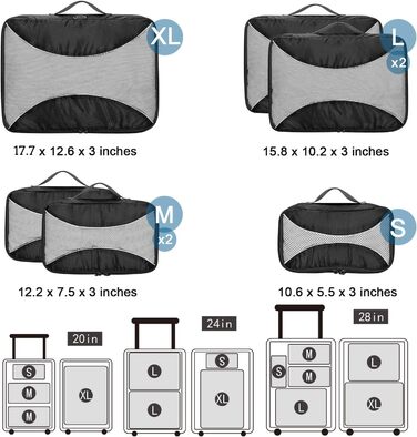 Органайзери для валізи G4Free, набір 6 шт (S+2M+2L+XL) - чорний, білий, сірий