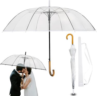 Logan & Barnes Transparent Wedding Umbrella - 120cm Diameter with Real Wood Handle - Elegant Large Umbrella for 2 People - Cardiff Model (XL, Transparent with White Trim)