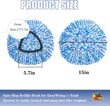 EasyWring Replacement Mop Head Refill for 1 Bucket System, Spin Mop Replacement Heads, compatible with Triangle Spin Mop – Microfiber Mop Easy Clean Floor Head Mop with 1 Spin Mop Base (blue)